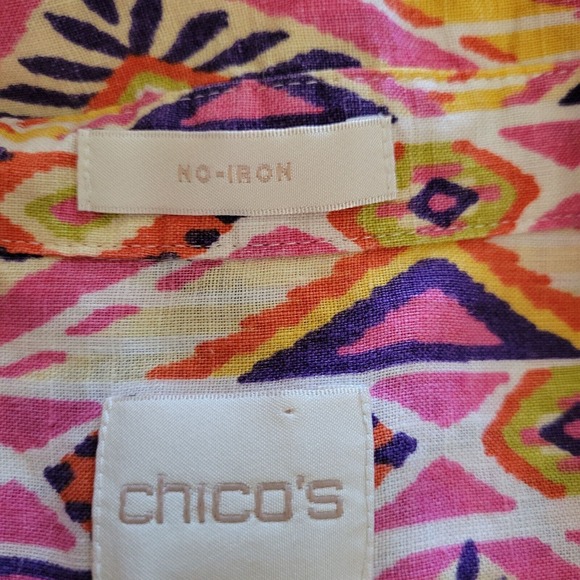 Chicos Top Shirt Womens Large Pink Linen Southwest Button Front Casual Career - Picture 5 of 16